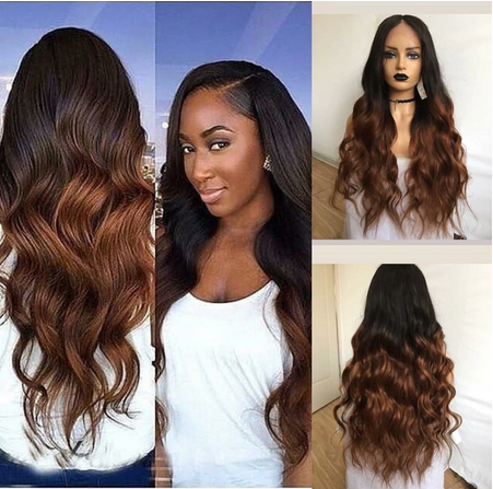Lace Frontal Wig sans colle avec Baby Hair Color 1B-27 Ombre Marron - OSEZ LA WIG