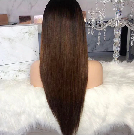 Lace Frontal Wig Pré pincée avec Baby Hair lisse B-30 Ombre Brun - OSEZ LA WIG