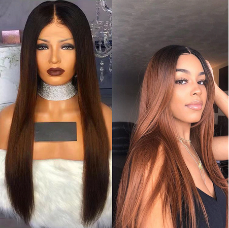 Lace Frontal Wig Pré pincée avec Baby Hair lisse B-30 Ombre Brun - OSEZ LA WIG