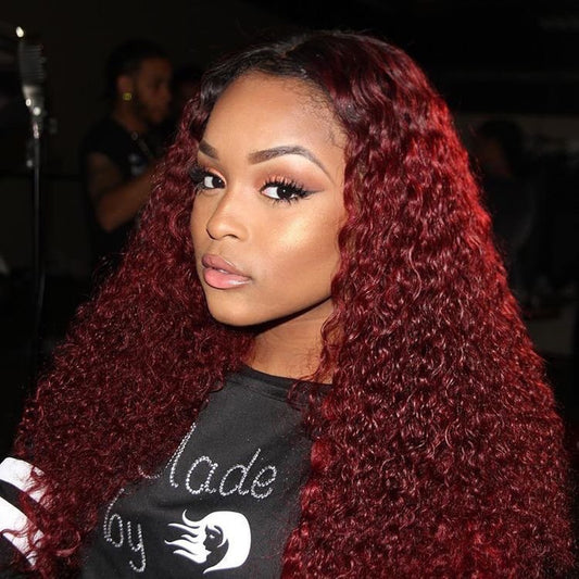 360 Lace Frontal avec Baby Hair Customizé Color 1B-99j Ombre Burgundy - OSEZ LA WIG