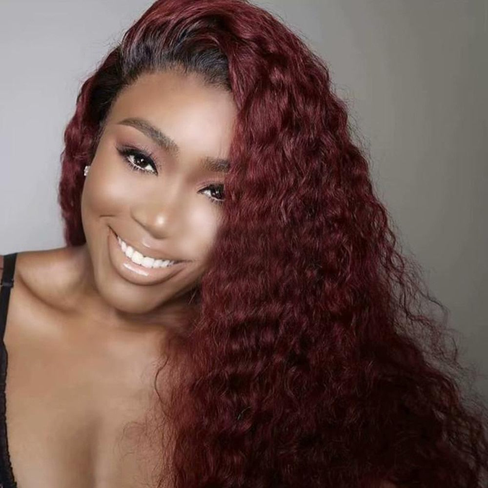 360 Lace Frontal avec Baby Hair Customizé Color 1B-99j Ombre Burgundy - OSEZ LA WIG