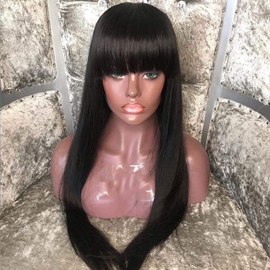 Lace Frontal Wig Sans colle avec frange customizé  (pré pincée) + naturel Hairline - OSEZ LA WIG