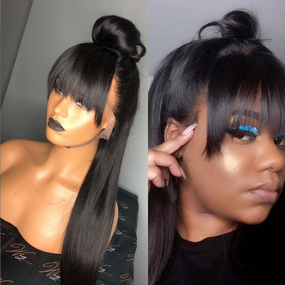 Lace Frontal Wig Sans colle avec frange customizé  (pré pincée) + naturel Hairline - OSEZ LA WIG