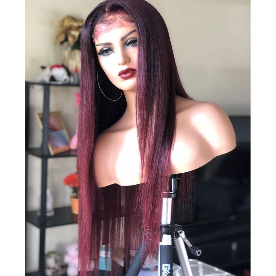 Lace Frontal avec Baby Hair 1B-99j Ombre Burgundy - OSEZ LA WIG