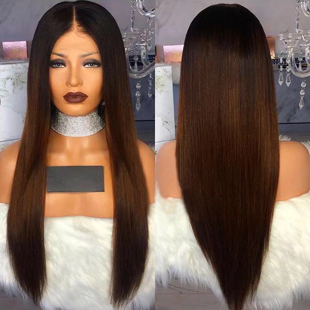 Lace Frontal Wig Pré pincée avec Baby Hair lisse B-30 Ombre Brun - OSEZ LA WIG