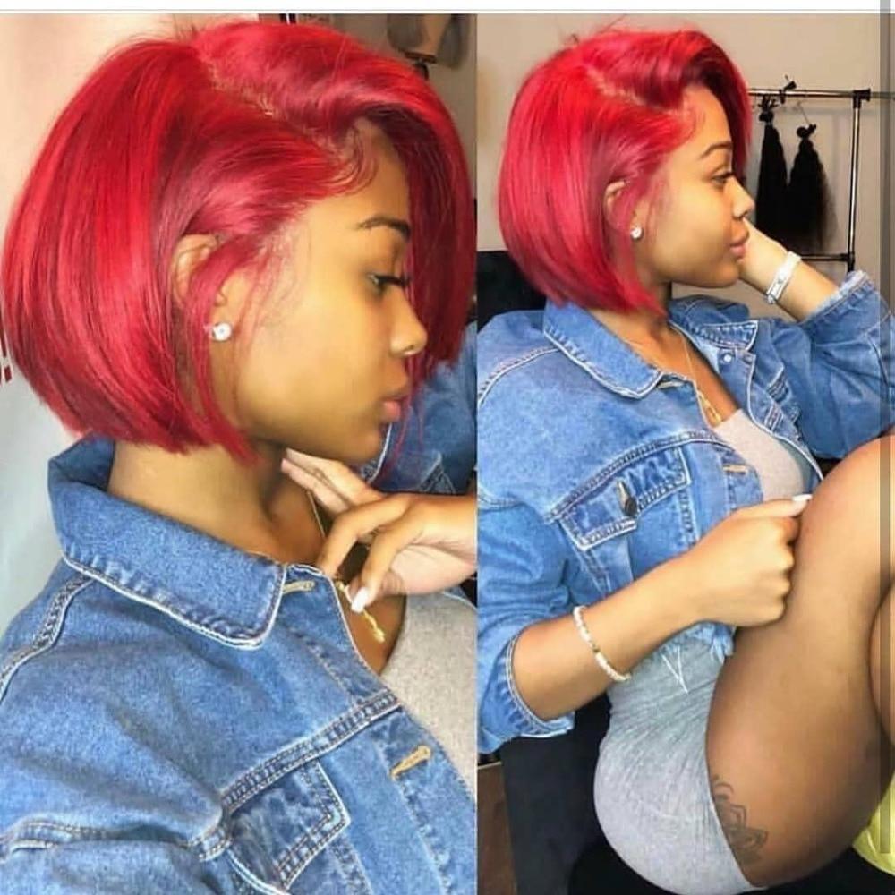 Short Lace Frontal Wig Burgundy avec baby hair - OSEZ LA WIG
